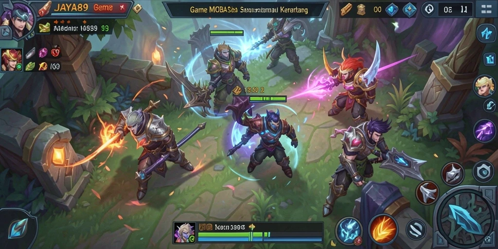Tampilan gameplay seru dari JAYA89 di arena pertempuran MOBA.