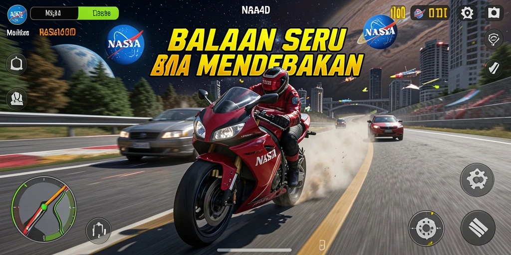 Screenshot gameplay NASA4D menampilkan balapan motor yang mendebarkan.