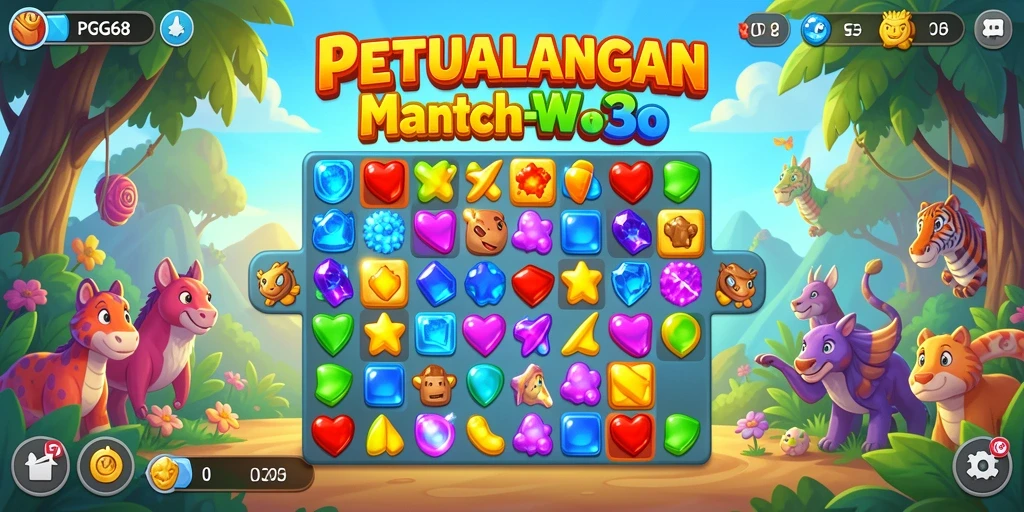 Screenshot gameplay PGG68 menampilkan aksi seru dalam permainan Match-3.