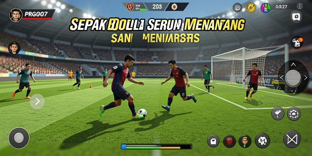 Screenshot menunjukkan aksi sepenuh hati dalam pertandingan sepak bola.