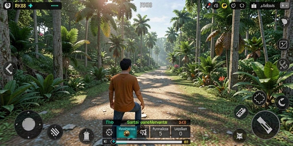 Tampilan gameplay RK88 yang ceria dan penuh warna.