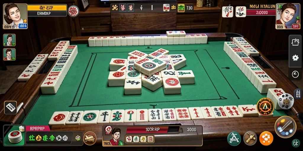 Tampilan gameplay seru RPRPRP dengan ubin Mahjong yang berwarna-warni.