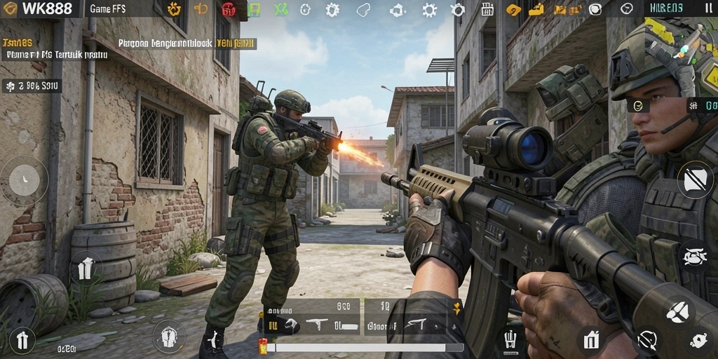 Gameplay intens dari WK888 dengan grafis menakjubkan dan aksi tembak-menembak.