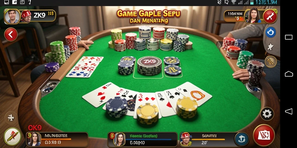 Screenshot gameplay ZK9 dengan kartu Gaple siap dimainkan.